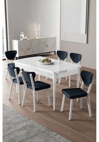 Resim Canisa Exve Serisi 80x132 Açılabilir Beyaz Masa Takımı Ve 6 Antrasit Sandalye Masa Beyaz Sandalyeler Antrasit 
