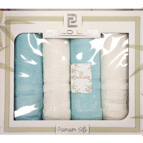 Resim Polo Life 4 Parça Bamboo Hamam Seti Büyük Boy , Banyo Havlu Takımı-krem Turkuaz Krem - Turkuaz 