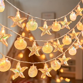 Resim Yıldızbalığı ve Kabuk LED Dize Işıkları Seti, Yaz Plaj Atmosferi Peri Işıkları, Ev, Yatak Odası, Parti, Festival, Düğün, Kapalı Dekorasyon, Hediye Fikri, Pil ile Çalışır 
