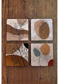 Resim Doğal Taş Bardak Altlığı 4'lü Set - Modern Desenler Baskılı Bardak Altlığı - Stone Coasters Çok Renkli 