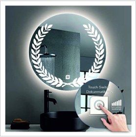 Resim GLOBAL LED MIRROR 90 Cm Beyaz Ledli Tasarım Kumlamalı Dokunmatik Tuşlu Banyo Aynası Makyaj Aynası Işıklı Ayna 