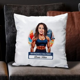 Resim Karikatürlü En Güzel Halterci Yastık 