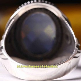 Resim Copy of 925 Sterling Eagle Sapphire and Onyx Stone Mens Ring - US: 9.75 / 62 mm / Turk: 22 