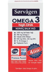 Resim Sorvagen Omega 3 High Dha Saf Norveç Balık Yağı. 50 Kapsül. 1000 