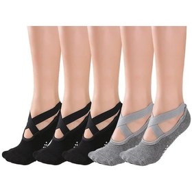 Resim Hombey Kadınlar İçin 5 Çift Antipyilan Yoga Çorapları - Dans Ve Fitness İçin Konforlu Nefes Alır Desenler, 3 Siyah + 2 Koyu Gri Çok Renkli 