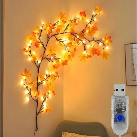 Resim Dekoratif Sonbahar Yapraklı Duvar Dekorasyonu- Ağaç Dalı Duvar Aydınlatma 144 LED 8 Mod + Uzaktan Kumandalı 