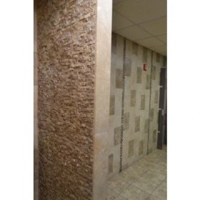 Resim Markataş Kahverengi Doğal Taş Traverten Patlatma Duvar Kaplaması 