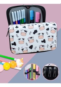 Resim Kalem Kutusu Sevimli İnekler Kawaii Desen Orginazer Üç Bölmeli Ve 