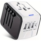 Resim Xuweiwei Beyaz Dünya Çapında Seyahat Adaptörü Tip C 3 Usb Port Ve Ac Prizi Evrensel Seyahat Adaptörü Siyah BEYAZ 