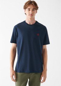 Resim Mavi Mühür Logo Nakışlı Lacivert Tişört Loose Fit / Bol Rahat Kesim 067074-33207 Lacivert 