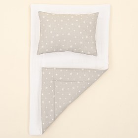 Resim Alt Açma Matı ve Yastık - Çift Taraflı - Beyaz Waffle - Gri Minik Yıldızlar 