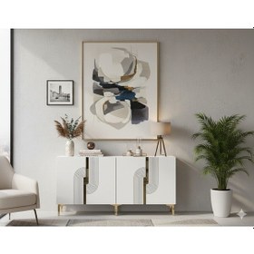 Resim Ka1804bg Meyra180 Konsol, Kahve Köşesi, Tv Sehpası Beyaz-gold 180cm Beyaz-gold 