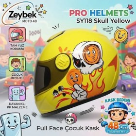 Resim Skull Sarı Çocuk Kaskı Pro Helmets Sy118 Full Face Çocuk Kaskı 48cm Skull Sarı 