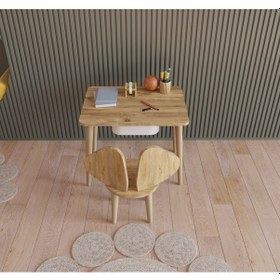 Resim Fahrettin Küçük Montessori Çocuk Masası Oyun Masası Aktivite Masası Çalışma Masası Çekmeceli Sandalyeli Açık Çam 