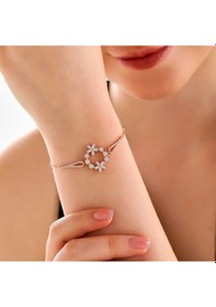 Resim 925 Ayar Gümüş Rose Beyaz Çiçek Kadın Bileklik Çok Renkli 