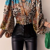 Resim Kadınlar İçin Şık Leopar Desenli Bel Bandlı Yaka Bluz - İlkbahar/Yaz için Hafif, Makinede Yıkanabilir, Görünmez Moda Üstü - Elegant Özel Koleksiyon 