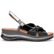 Resim Elit Zeyn 8066 Kadın Hakiki Deri Dolgu Topuk Sandalet Siyah Siyah 