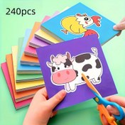 Resim 240 adet Renkli Kağıt Kesme Kiti ve 2 Plastik Makas - Gençler ve Yetişkinler için Eğlenceli DIY El Sanatları Seti, Yaratıcı Sanat Projeleri için Tavuk, İnek ve Horoz Tasarımlarını İçeren, Kağıt El Sanatları Malzemeleri 