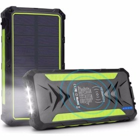 Resim ULTRATEKNO 20000 Mah Solar Panelli Qi Wireless Powerbank Kamp Tipi El Fenerli Taşınabilir Şarj Cihazı 