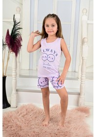 Resim Kız Çocuk Askılı Pijama Takımı Always Smile Somon Lila 