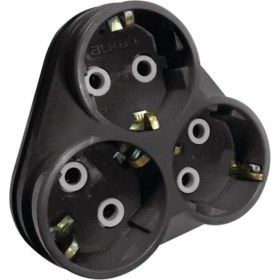 Resim Alkan Siyah Renk Golyat Yonca Tip Sıva Üstü Topraklı 3lü Priz 