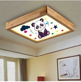 Resim Ahşap Çerçeve Tavan Led Aydınlatma Avize 60X60Cm Kids Pandabeyaz 