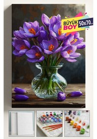 Resim Sayılarla Boyama Seti Numaralı Tuval Fırça Boya Dahil Kasnaklı Set 50x70 Cm - Mor Vazo Çiçekler 