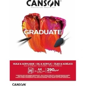 Resim AyrStore Canson Graduate, Yağlı ve Akrilik Boya Kağıdı, Hafif Pürüzlü Yüzey, 290 G/m², Kısa Kenarda Yapıştırılmış Blok, Dın A4 21 x 29,7 Cm, Doğal Beyaz, 20 Yaprak 