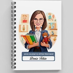 Resim En Başarılı Kadın Çocuk Gelişim Öğretmeni Karikatürlü Defter 
