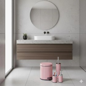 Resim Vinoks Eko Serisi 4' Lü Banyo Seti Çöp Kovası+Kolozet Fırçası+Sabunluk+Fırçalık Pembe 