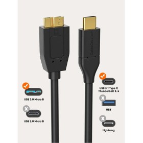 Resim Cablecretion Typ-C To Micro-B Gen2 10GBPSHARD Disk Kablosu 0,3metre 
