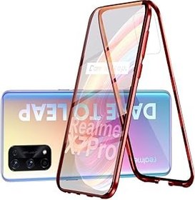 Resim Ovann Realme X7 Pro için Kılıf Manyetik Adsorpsiyon Tasarımı 360 Koruma Klasik CNC Düz Alüminyum Çerçeve Temperli Cam Darbeye Dayanıklı Metal Mıknatıslı Kapak 