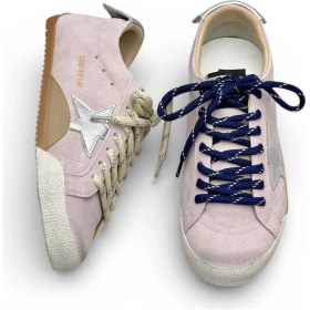 Resim Globalux Golden Goose True-Star In Pastel Pink Suede With Silver Star And Heel Tab - Kadın Sneakers - Pembe Süet - Renkli Bağcık 