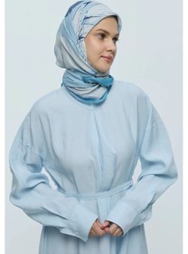 Resim Moda Kaşmir Şakayık Desen Bambu Eşarp Mavi - Gri 