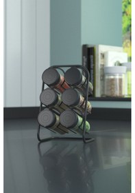 Resim Teknotel Metal 6'lı Tuzluk Baharatlık Standı 6 Adet Cam Baharatlık Mat Siyah Mg028 Siyah 