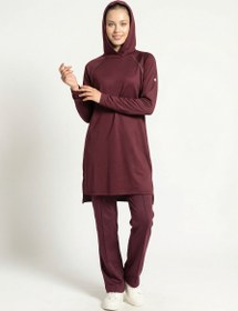 Resim Yanları Yırtmaçlı Kapüşonlu Quick Dry Eşofman Üstü - Bordo - M 