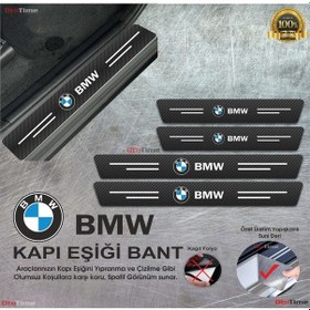 Resim Bmw Logolu Uyumlu Karbon Kapı Eşiği Koruyucu Suni Deri 4'lü 