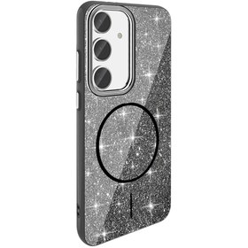 Resim Mobilzone Galaxy S24 FE Kılıf Magsafe Şarj Özellikli Parlayan Simli Zore Okso Kapak - Siyah 