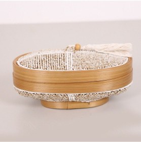 Resim Bali Boncuklu Bambu Oval Saklama Kutusu 20x12 X10 Cm 