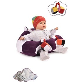 Resim Oyuncaklı Bebek Oturma Destek Minderi - Devrilmez Bebek Koltuğu - Büyük Bebek Oturağı Mor Beyaz 