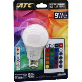 Resim ATC-RGB-9W Kumandalı 9W=60W Rgb=16-Renkli LED Ampul E27 800 Lümen 6500K 25.000 Saat Ömür (4887) 