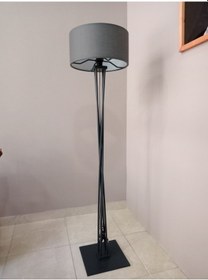 Resim Ahşap Modern Lambader Antrasit Gri Gri 