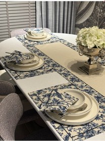 Resim Keten 6 Lı Pamira Desen 6 Amerikan Servis & 1 Runner 6 Peçete Çok Renkli 