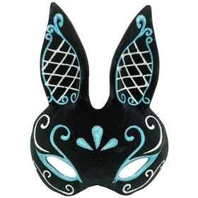 Resim Himarry Siyah Renk Mavi Beyaz Simli Siyah Süet Kaplama Tavşan Maskesi 18x16 Cm 