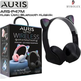 Resim Auris KATLANAN LED KEDİ KULAK MOTİVİ MİKRO SD KART GİRİŞ 3,5 mm AUX GİRİŞ KULAK ÜSTÜ BLUETOOTH KULAKLIK 