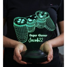 Resim Sevgi Lambası Joystick Tasarımlı, Oyun Konsolu Tasarım Kişiye Özel Gamer Hediyesi 3 Boyutlu LED Lamba, Gamer Masa Lambası 