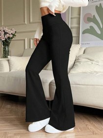 Resim Kadın Yüksek Bel Ispanyol Paçalı Pantolon Tayt - Siyah / 2XL-3XL 