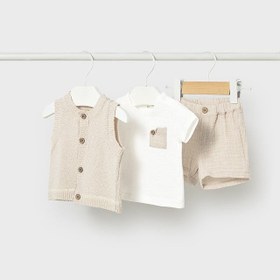 Resim Mayoral Yazlık Erkek Bebek Kısa Kol T-shirt Şort Yelek 3'lü Set Bej - Bej / 6-9 Ay 