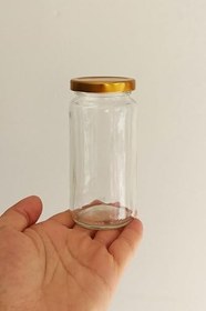 Resim 244 ml Kavanoz Metal Gold Konserve Kapaklı 244 Cc Şeffaf Uzun Cam Kavanoz 2 Adet 