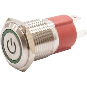 Resim Motorobit 16D-P1-Ec 16Mm Düz Yaylı Işıklı Power Metal Buton - Yeşil 